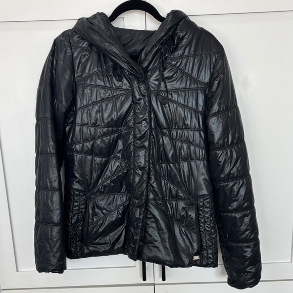 Lucy Women's Shiny Black Puffer Jacket - Picture 1 of 6